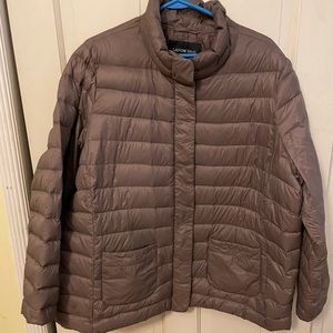 Taupe packable puffer jacket